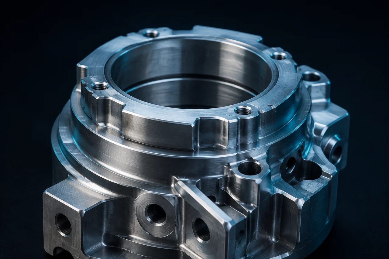 Illustrative close-up of a precision-machined metal component